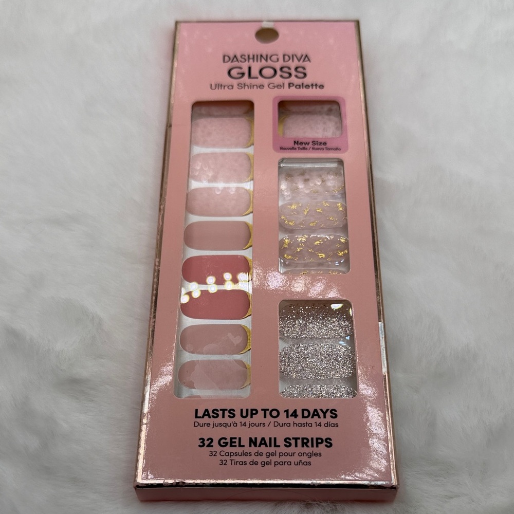 Dashing Diva Gloss Gel Nail Strips - Feeling Flush (pink/gold/glitter/rose gold)